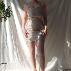 Elliatt Sparkly Champagne Beige Mini Cocktail Dress